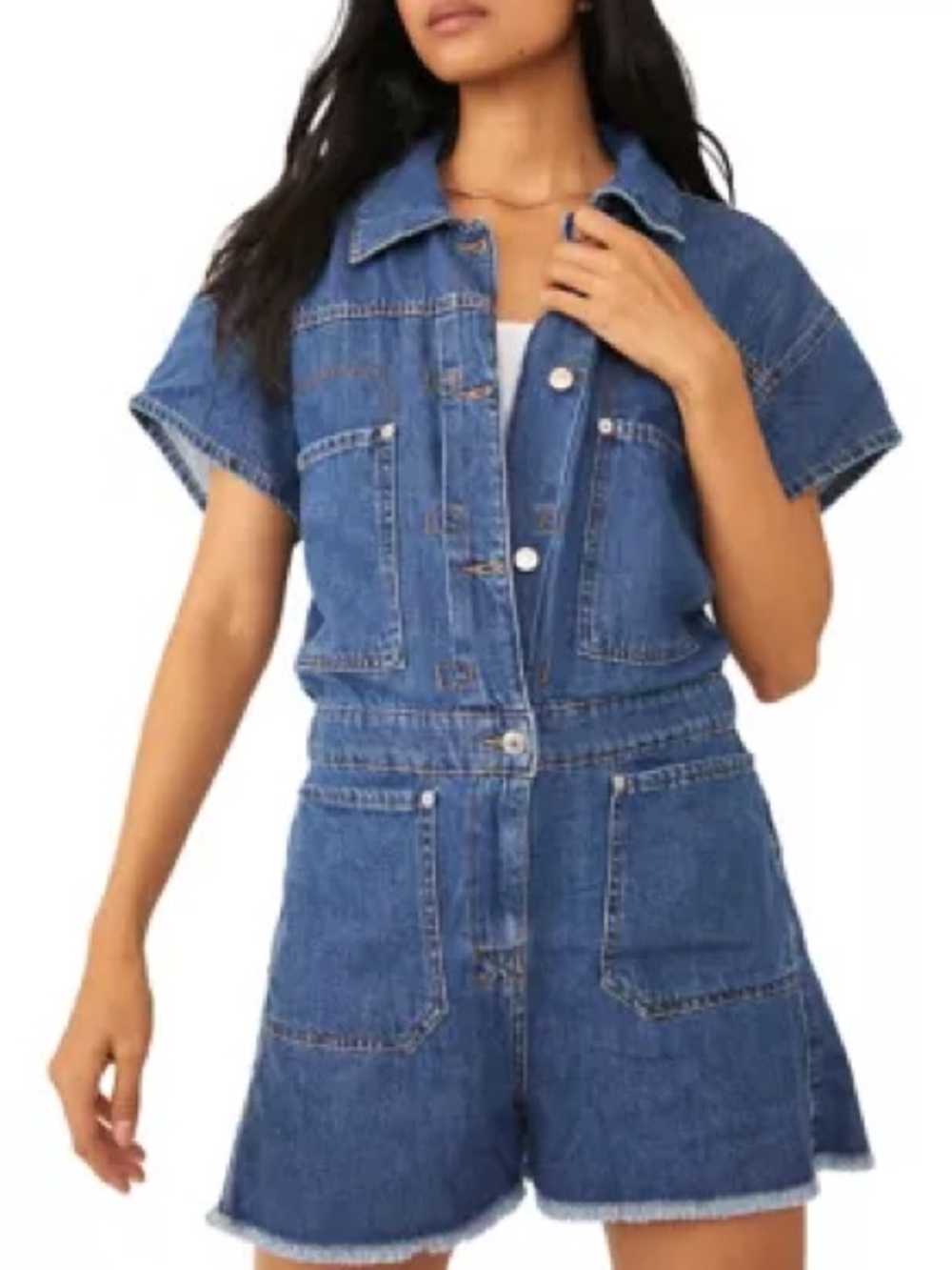 Free People Blue Denim One-Piece Romper - Picture 2 of 2